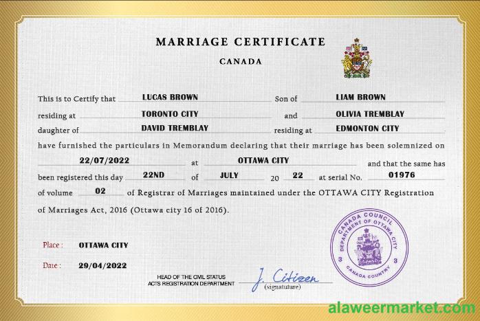 Canada marriage certificate PSD template